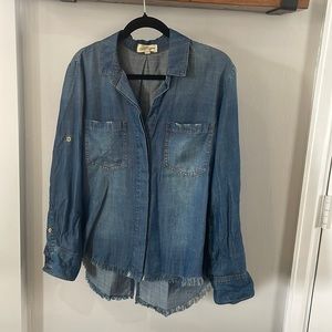 Anthropologie  Denim fringe shirt